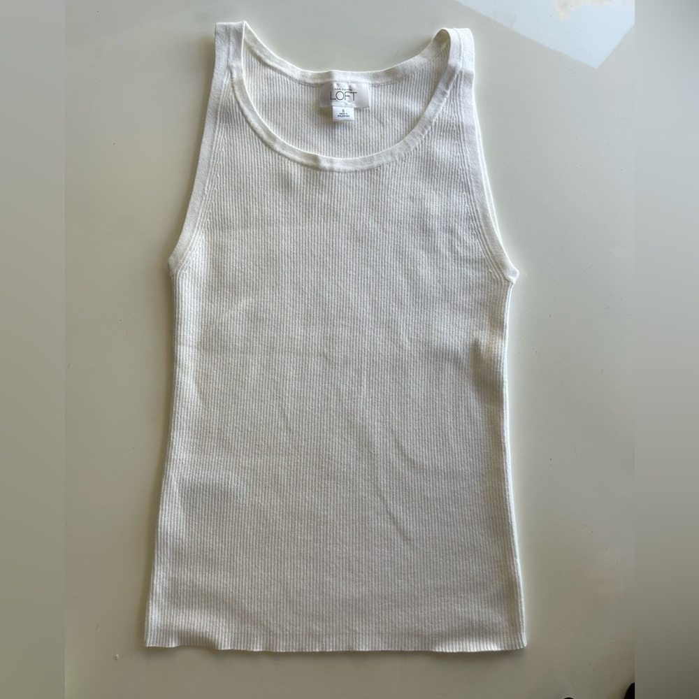 LOFT White Ribbed Tank Cream - S